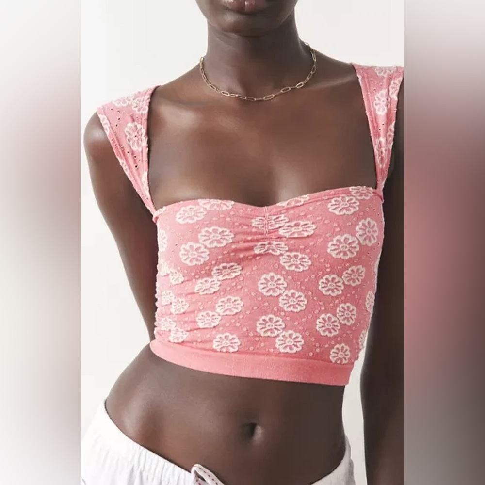 New UO Out From Under Flower Power Seamless Crop Top- Pink